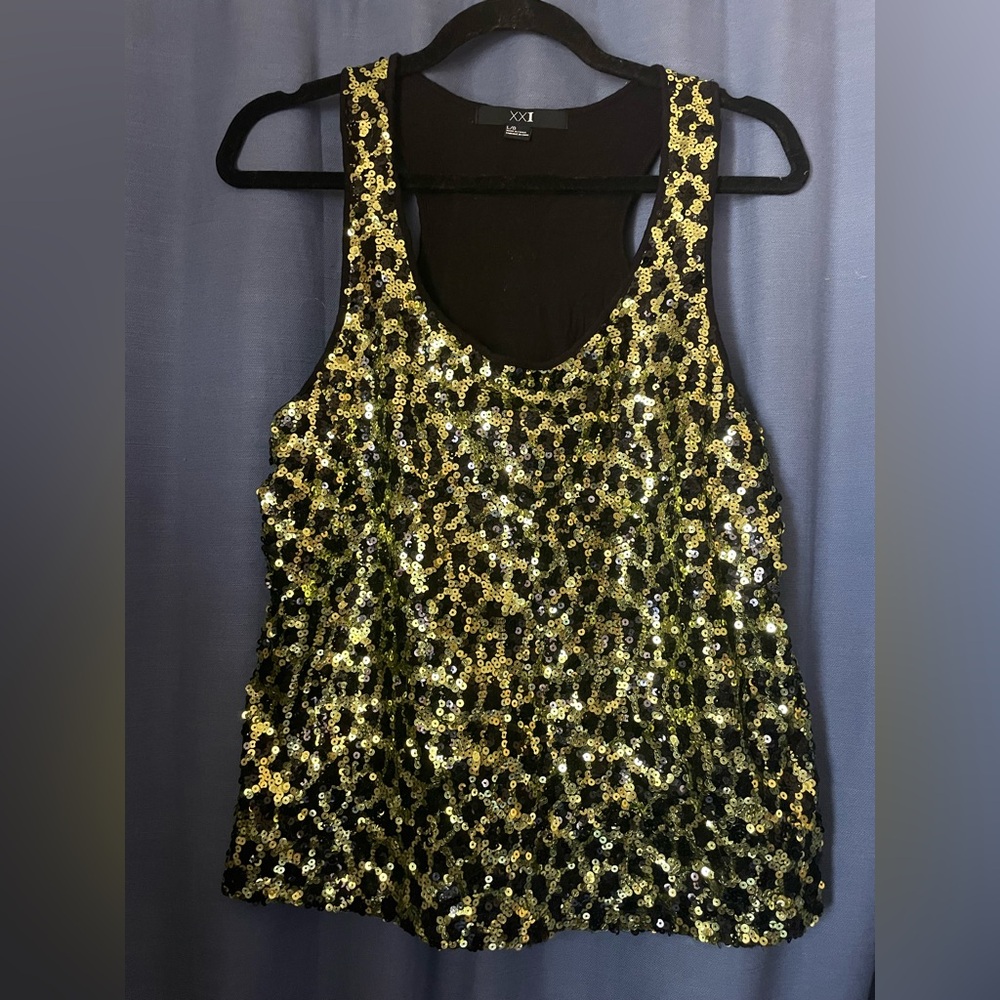 Forever 21 Gold Sequin Scoop Neck Tank